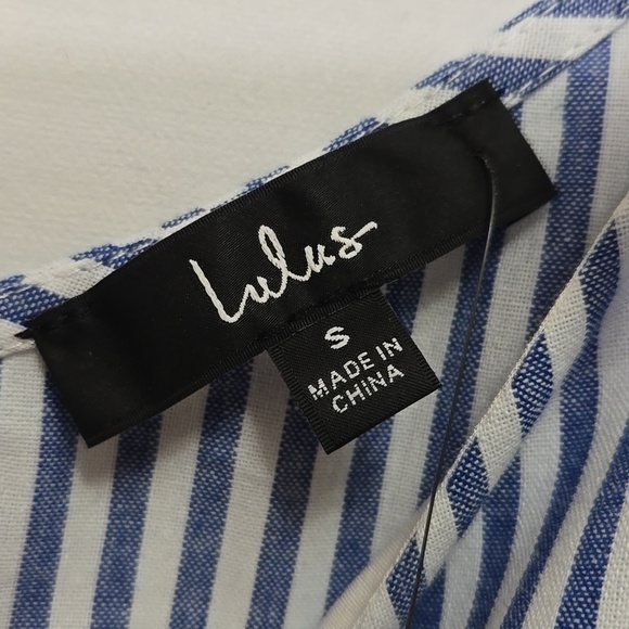 Lulu's Gleeful Getaway Nautical Striped Linen One Shoulder Midi Dress Size S - Picture 4 of 16